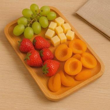 Imagem de Petisqueira Bambu Retangular Tábua Bandeja Servir Queijos Frios Doces 