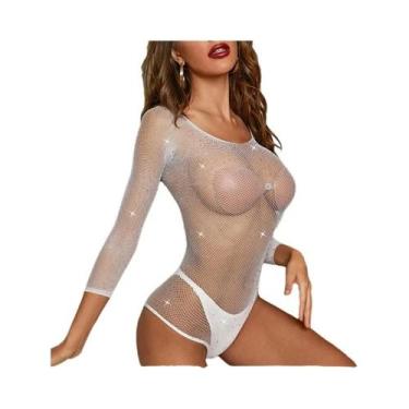 Imagem de Body Feminino Gótico Preto De Manga Longa Com Strass E Tela, Estilo Vi