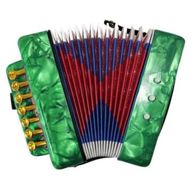 Imagem de Mini Acordeon Sanfona Infantil 3 Baixos 7 Notas Musicais Verde - Gici 