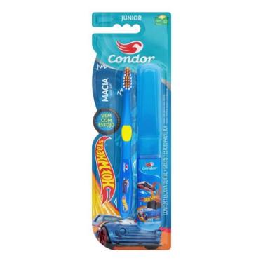 Imagem de Escova Dental Macia Hot Wheels Condor Júnior Cabeça P Grátis Estojo Pr