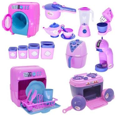Imagem de Kit Cozinha Infantil Air Fryer Batedeira Fogão Potes 24pç - Altimar