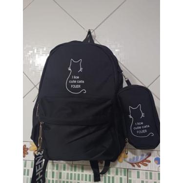 Imagem de Mochila escolar Feminina preta com estojo média - N/I