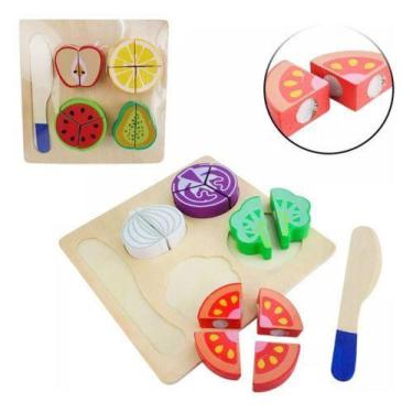 Imagem de Kit Comida De Madeira Com tiras autocolantes Frutas Legumes Pedagógico