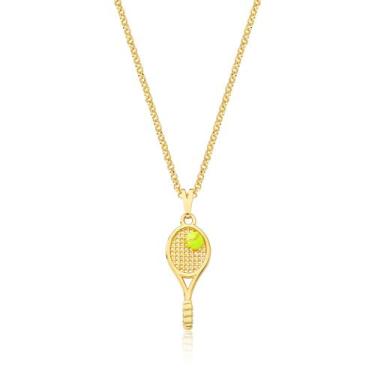 Imagem de Colar Raquete e Bolinha Esmaltada de Tennis Revestido em Ouro - VL ACC