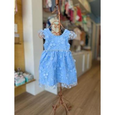 Imagem de Vestido Bebê Para Menina Jardim Flores Batizado - Prezim, Azul, M