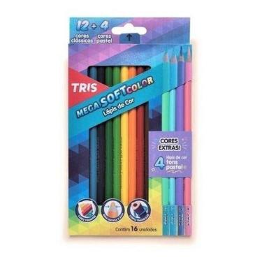 Imagem de Lápis De Cor Tris Mega Soft 12cores Clássicas + 4tons Pastel