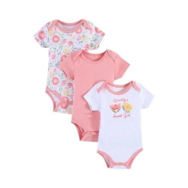 Imagem de Conjunto De 3 Peças De Body Para Bebês Meninas De Verão Com Estampa De