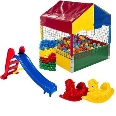Imagem de Área Kids Completa Piscina de Bolinhas Escorregador e 2 Gangorras para