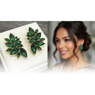 Imagem de Brinco Feminino Gotas Verde Dourado Zircônias Luxuoso - MS CHOICES
