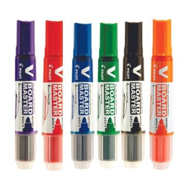 Imagem de Kit de Marcadores para Quadro Branco V-Board Master Plástico Reciclado Preto Azul Vermelho Roxo Verde Laranja 6 Unidades