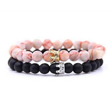 Imagem de KIT DUAS PULSEIRAS REI E RAINHA NAMORADO AMIGO PAR PARA CASAIS UNISSEX (Bege)