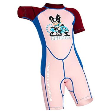 Imagem de Roupa de mergulho infantil para meninos e meninas, manga curta, uma peça, proteção UV, roupa de banho térmica para mergulho, mergulho, natação, 2 a 4 anos, rosa