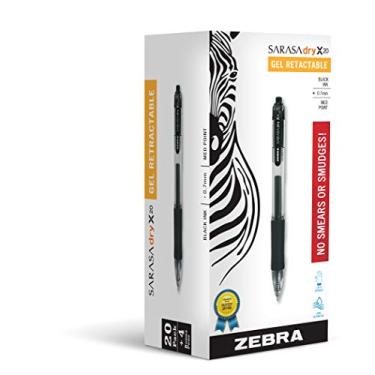 Imagem de Zebra Pen Caneta de gel retrátil Sarasa Dry X20, ponta média, 0,7 mm, tinta de cor comercial sortida, pacote com 24 (embalagem pode variar)