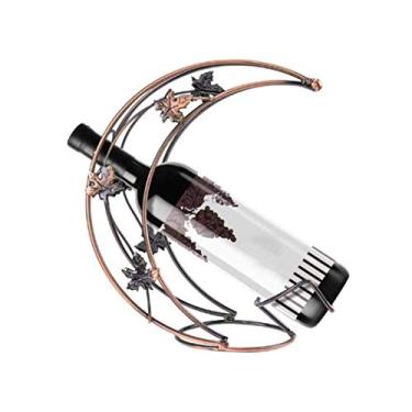 Imagem de Pkfinrd Suporte criativo para garrafa de vinho com lua de metal e suporte de vinho para mesa de exibição moderna