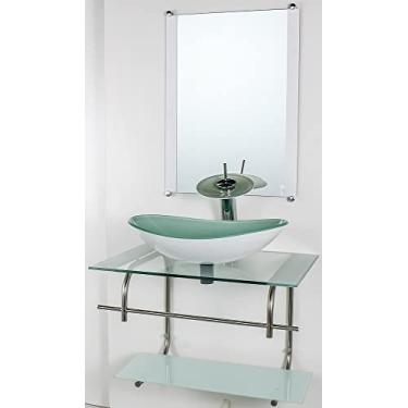 Imagem de GABINETE DE VIDRO PARA BANHEIRO INOX 60CM CUBA OVAL BRANCO