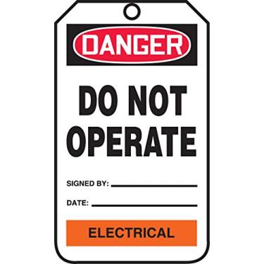 Imagem de Accuform TPM104PTP RP-Plastic Color Code Department Tag, Legend"Danger DO NOT Operate", 14,6 cm de comprimento x 8,3 cm de largura x 0 cm de espessura, vermelho/preto/laranja em branco (pacote com 25)