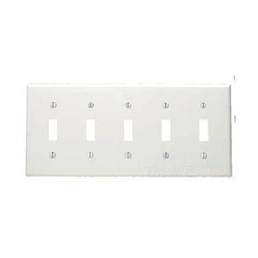 Imagem de Leviton 88023 Placa de parede com interruptor de dispositivo alternante de 5 grupos (pacote com 10), branco, 10 peças