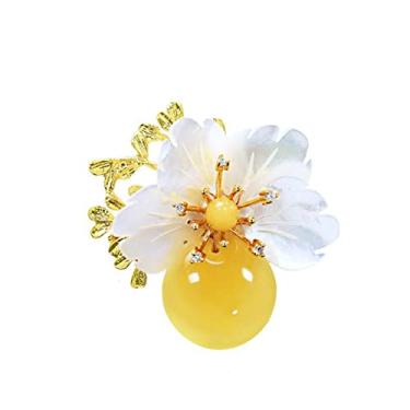 Imagem de jinyi2016SHOP Broche feminino, acessórios de moda feminina, cera de abelha natural, broche em forma de flor de madrepérola, broche de banquete de casamento, acessório de fantasia