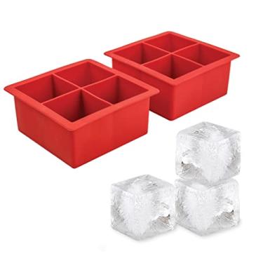 Imagem de Tovolo Molde de cubo de gelo, formas de silicone de liberação fácil, 4 cubos grandes por bandeja para barware, coquetéis de uísque e bebidas de suco de chá, conjunto com 2, pimenta vermelha