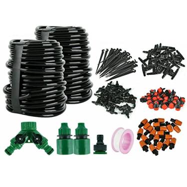 Imagem de Kiboule Kit de sistema de irrigação por gotejamento automático de 100 pés 30 M temporizador micro aspersor para rega de jardim