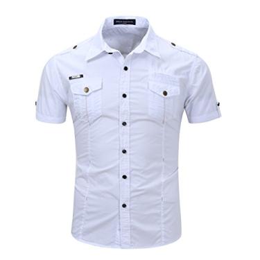 Imagem de Camisa Social Camisas Casuais Masculinas de Manga Curta Camiseta de Algodão para atividades ao ar livre e trabalho Branco M