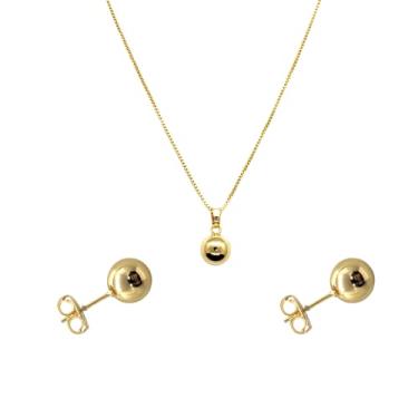 Imagem de Conjunto Colar Feminino 45cm + Brinco Bola E Caixa De Luxo - Semijoia
