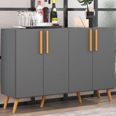 Imagem de Aparador Buffet 4 Portas com Pés Retrô Viena Multimóveis Grafite/Natural