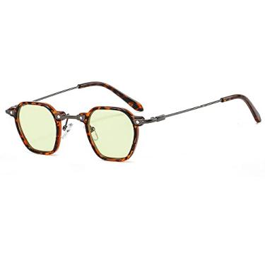 Imagem de Óculos de sol literários retangular metal armação pequena óculos de sol para mulheres retrô clássico streetwear óculos senhora olho de gato, amarelo leopardo C5, como imagem