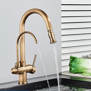 Imagem de Torneira de cozinha de água de purificação de ouro preto rotação de 360 graus Torneira de água pura filtrada guindaste multifuncional torneira misturadora Torneira, latão antigo A2,1