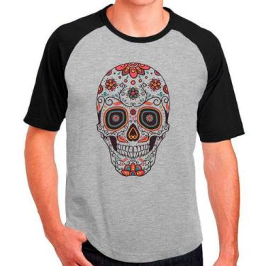 Imagem de Camiseta Caveira Mexicana Skull Cinza Masculina03 - Design Camisetas