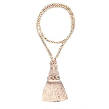 Imagem de 2 peças de cortina tieback borla pendurada bola borlas titular cortinas fivela corda de algodão tecida à mão alça de gravata acessórios de quarto, cáqui, 4 peças