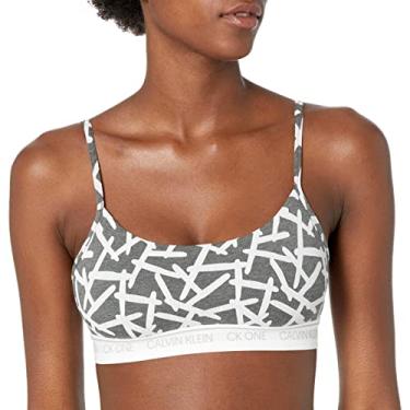 Imagem de Calvin Klein Sutiã feminino CK One de algodão sem forro, Estampa angular - Nova mesclagem ardósia, PP