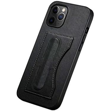 Imagem de HAODEE Suporte de cartão de capa de telefone traseira, para Apple iPhone 13 Pro (2021) Capa à prova de choque de couro genuíno de 6,1 polegadas com suporte oculto (cor: preto)
