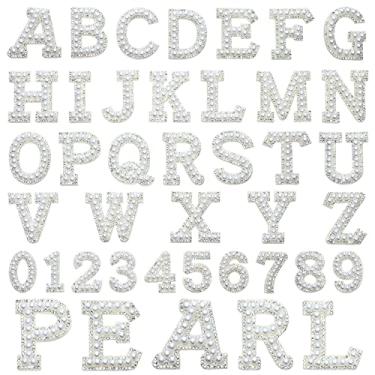Imagem de 36 peças de adesivos de letras de chenille preto com ferro sobre glitter, bordados iniciais, adesivos de A a Z 0 a 9 adesivos decorativos para tecidos camisetas, artesanato, roupas, decoração DIY (branco)