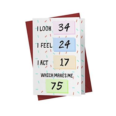 Imagem de Cartas engraçadas de aniversário de 75 anos para mulheres ou homens – Para amigos, família, namorado, etc. – Cartas de aniversário engraçadas 75 anos de idade – Cartas de aniversário perfeitas e engraçadas 75º aniversário – com envelope