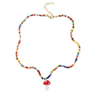 Imagem de Colar de corrente com pingente de cogumelo colorido com contas fofo gargantilha de cogumelo para mulheres meninas pingente de cogumelo colar de contas bonito gargantilha de cogumelo para mulheres meninas, Zinco, não aplicável