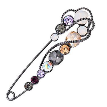 Imagem de Fenni Suéter vintage com flor de cristal e strass de 4,1 polegadas, broche de segurança grande, cardigã