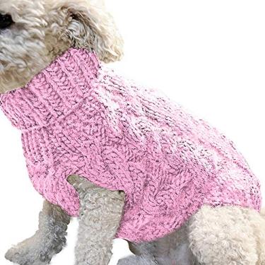 Imagem de Yajun Suéter de inverno para cachorro suéter quente para animais de estimação casaco de gatinho macio espessamento roupas de malha roupas de design elegante, rosa, M