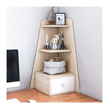 Imagem de KIZQYN Estante Estante de canto de mesa de 3 níveis com 1 gaveta estante suprimentos de escritório organizador de mesa de madeira acessórios rack de exibição estante (cor: B)
