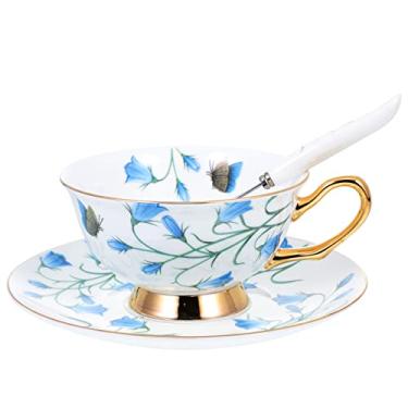 Conjunto de chá de porcelana vintage osso china xícara de café e pires  serviço de chá para adultos para aniversário de casamento : :  Cozinha