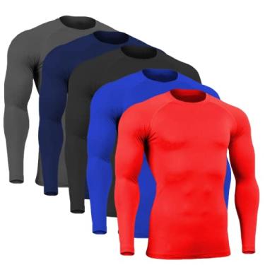 Imagem de Kit 3 Blusa Térmica Manga Longa Masculina Segunda Pele Proteção UV Cor:Colorido;Tamanho:M;Gênero:Masculino