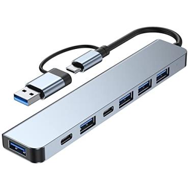 Imagem de 2217 USB-A+USB-C Hub Adaptador 7-em-1 Multiporta USB Docking Station com USB3.0+USB2.0 * 4+PD+USB-C Data Port Extension Hub para Laptops Smartphones Desktops