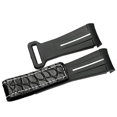 Imagem de CYSUE Pulseira de relógio de 20 mm para Rolex SUB Daytona GMT pulseira de relógio de couro borracha silicone à prova d'água arco boca pulseira (cor: linha branca, tamanho: 20 mm)