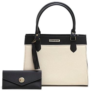 Imagem de Bolsa Feminina Grande Mais Carteira com alça transversal Santorini Handbag (Preto/Creme)