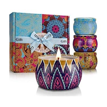Imagem de Conjunto de velas perfumadas para presente para mulheres 10 x 124 g 120 h 8% óleo essencial velas de soja para casa de longa duração forte para aromaterapia, banho corpo funciona velas perfumadas
