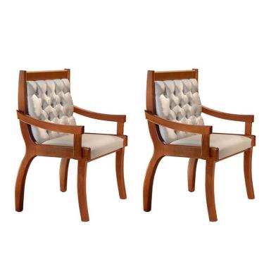 Imagem de Conjunto com 2 Cadeiras de Jantar Pérola II Imbuia e Bege