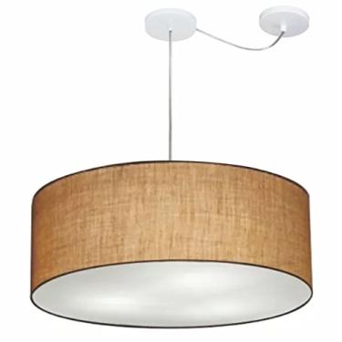 Imagem de Lustre Pendente com Desvio de Centro Cúpula Tecido 60x21 cm, Vivare Iluminação, Pendente4266 LP, Palha, Grande
