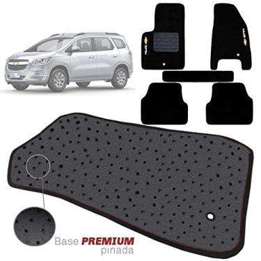 Imagem de Jogo de Tapete Carpete Tevic Pinado Chevrolet Spin 2012 13 14 15 16 17 18 Impermeável Lavável Logo Bordado 5 Peças