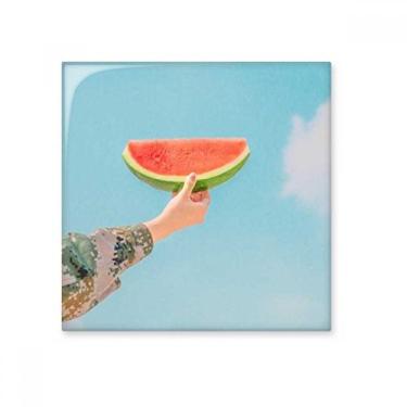 Imagem de Azulejo de cerâmica brilhante Cenário da natureza Melancia Céu Azul Pedra adornada tijolo vitrificado