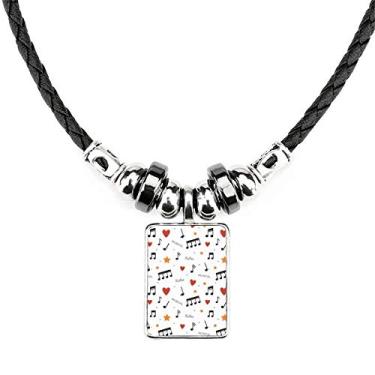 Imagem de DIYthinker Colar de notas musicais com estrelas e corações, joias, torque, pingente de corda de couro